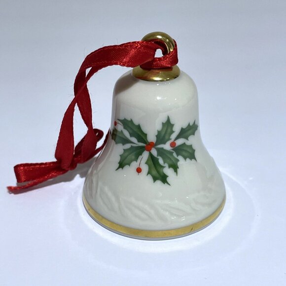 Vintage Lenox Christmas Holly Ornament Porcelain Bell Gold Trim Holiday Elegance - Picture 1 of 7